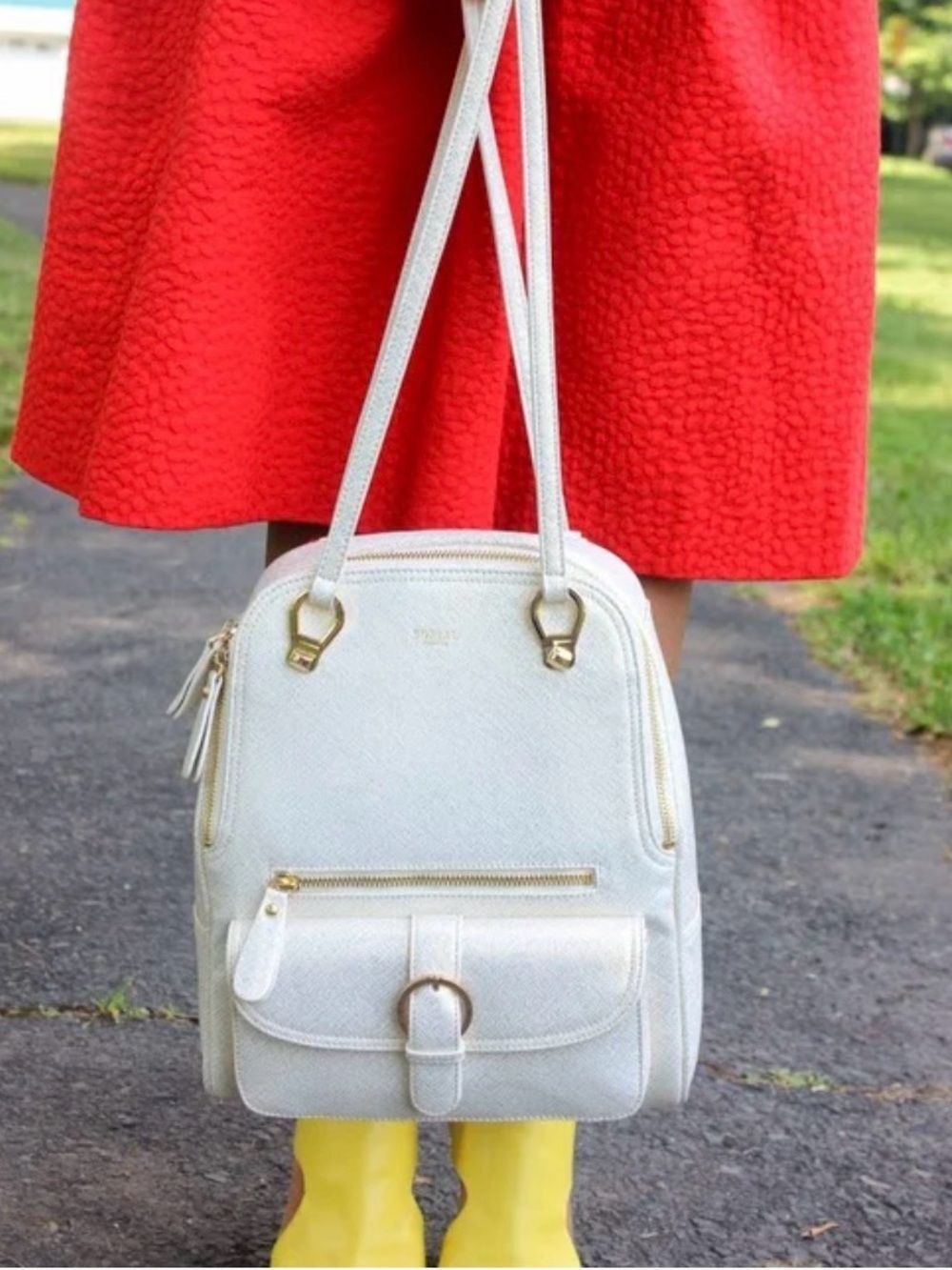 Sorial New York Cream Convertible Backpack Purse | Faux Saffiano Leather